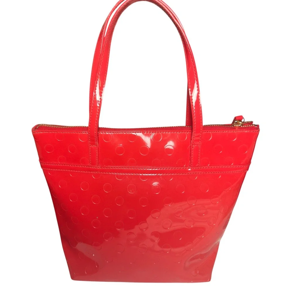 Kate Spade Tote Red Polka Dot Womens Med Patent Leather Bow Handbag Y2K 2000s